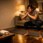 Person doing a 10-minute workout at home at night