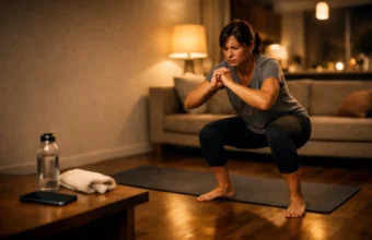 Person doing a 10-minute workout at home at night