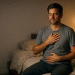 Person doing 4-7-8 breathing on a bed at night