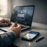 Person using a security key to sign in on a laptop