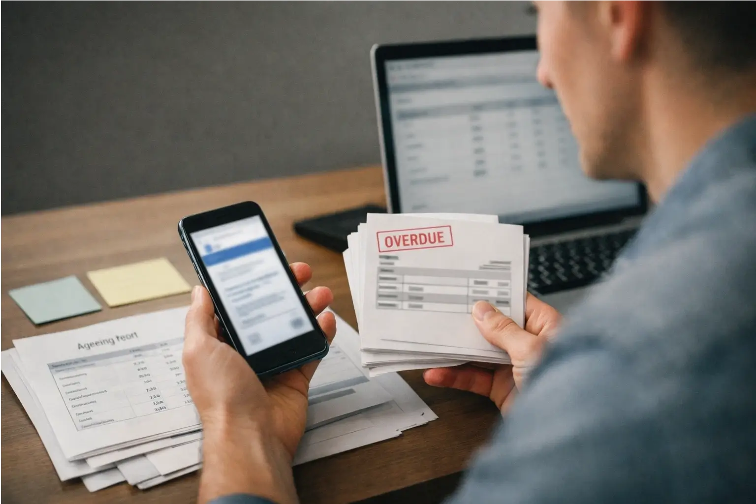 Small business owner following up on overdue invoices