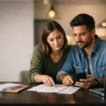 First-time buyers reviewing down payment help paperwork at home