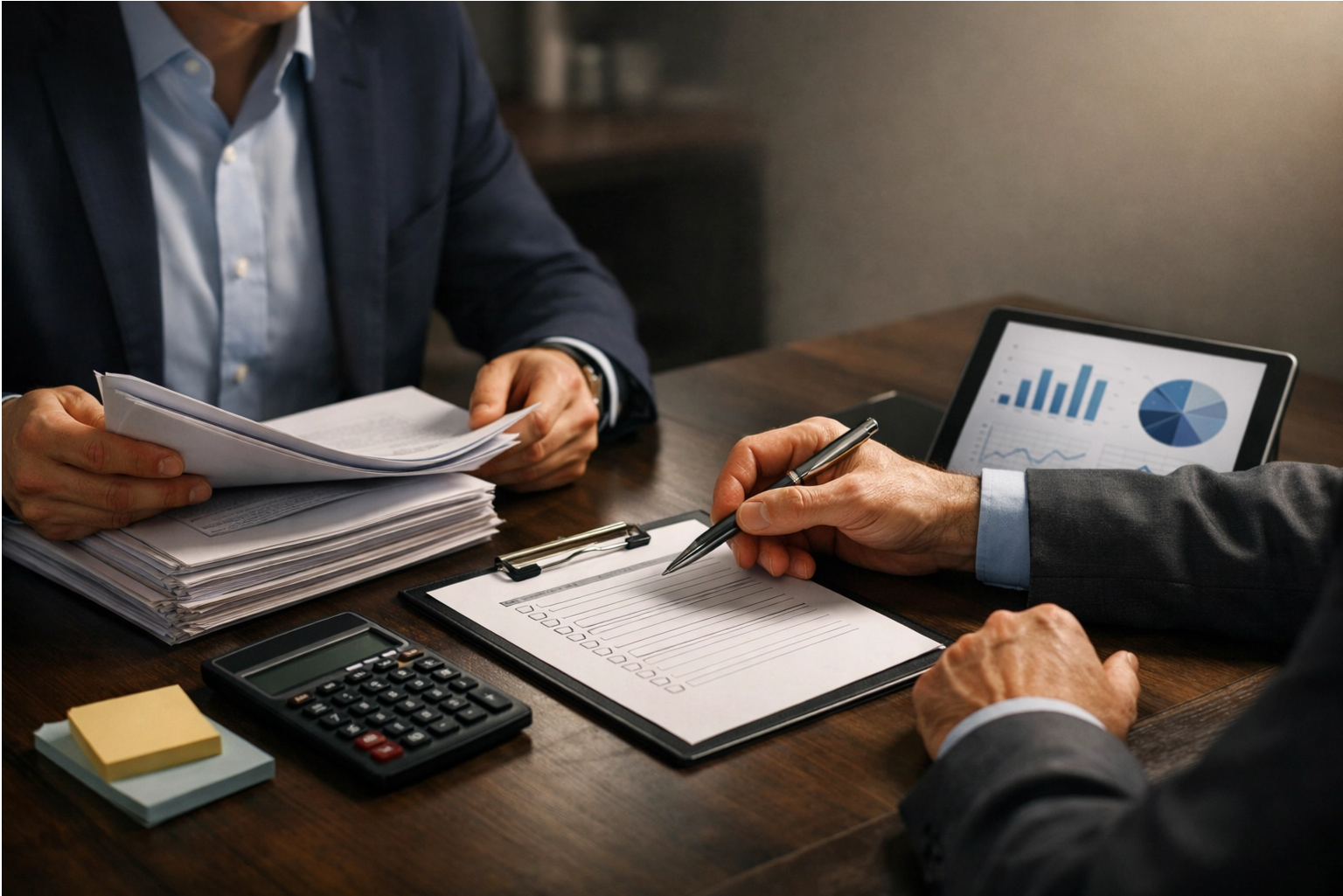 Buyer and adviser reviewing due diligence documents for an ETA deal