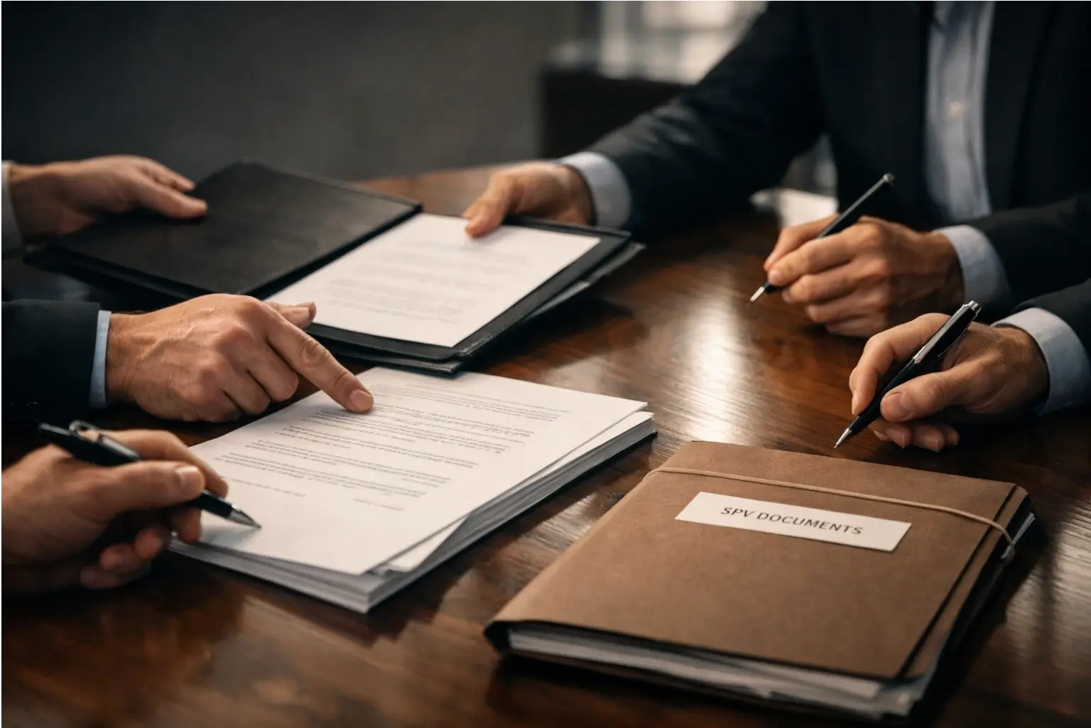 Investors signing papers for a club deal round