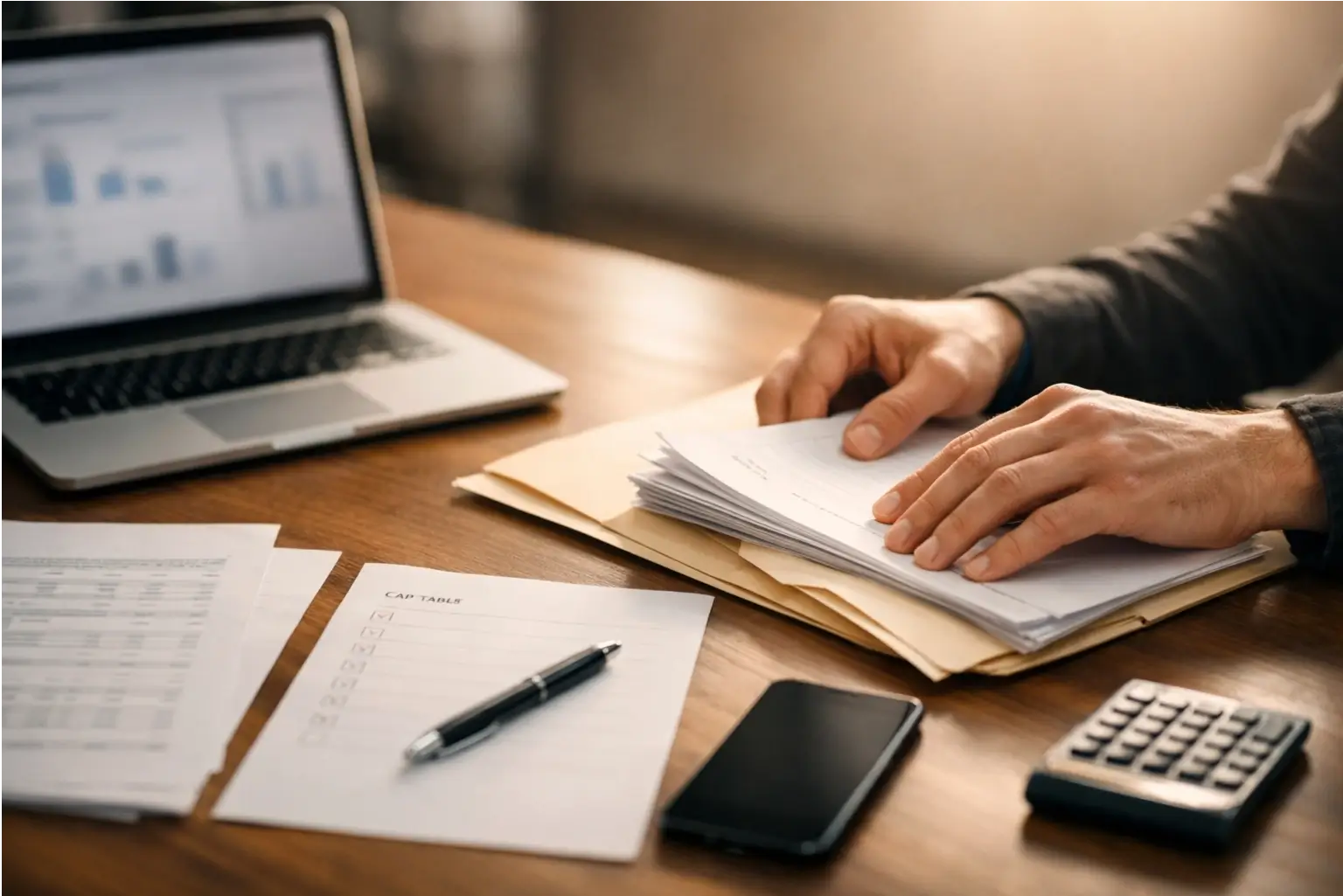 Founder preparing a data room for investors