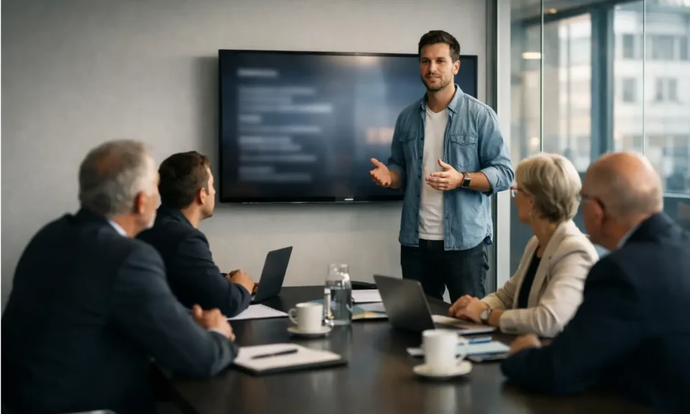 Founder pitching to family office investors