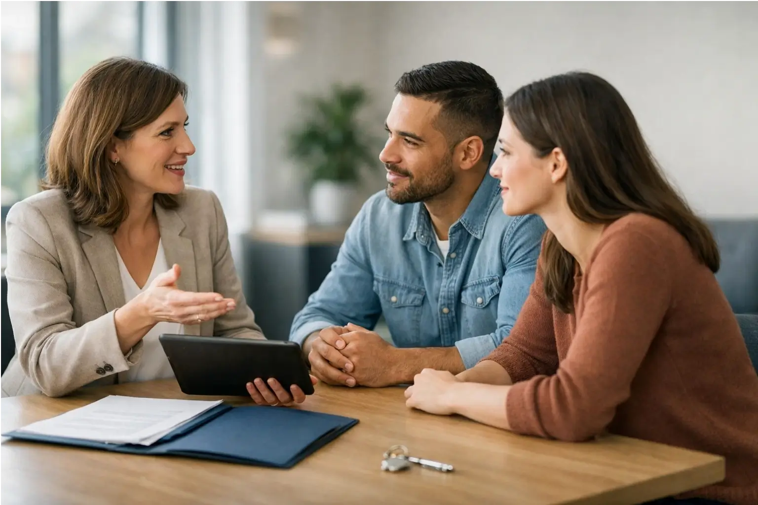 Homebuyers talking to a housing counselor about down payment help