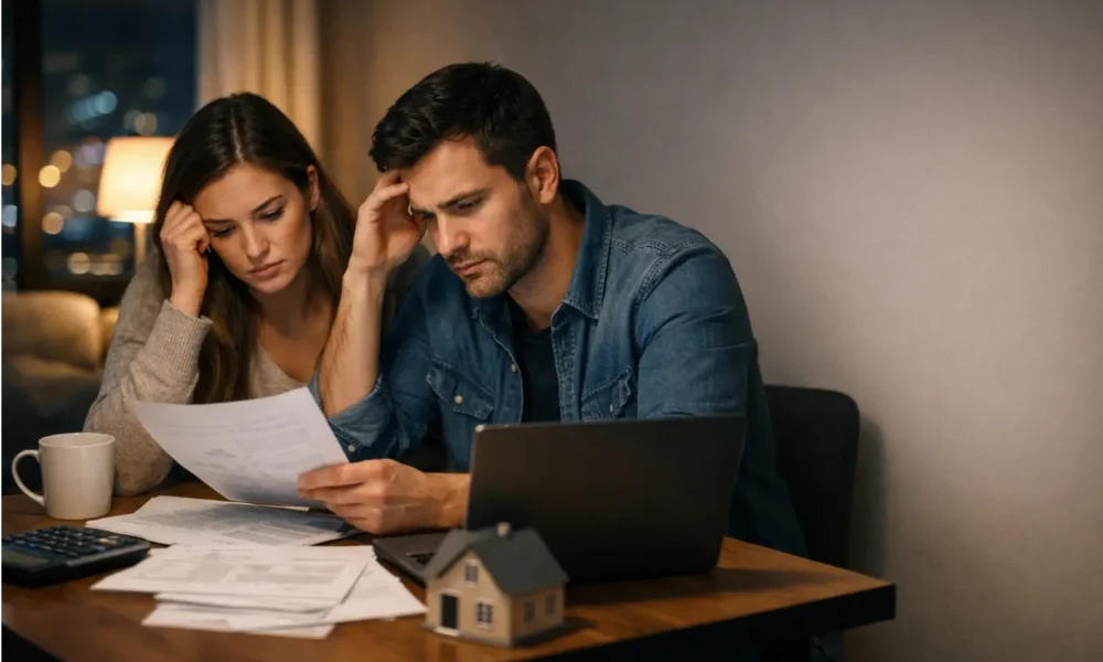 Young couple reviewing home buying costs at a table