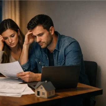 Young couple reviewing home buying costs at a table