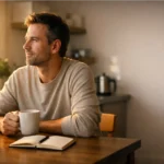 Person sitting in bright morning sunlight at home