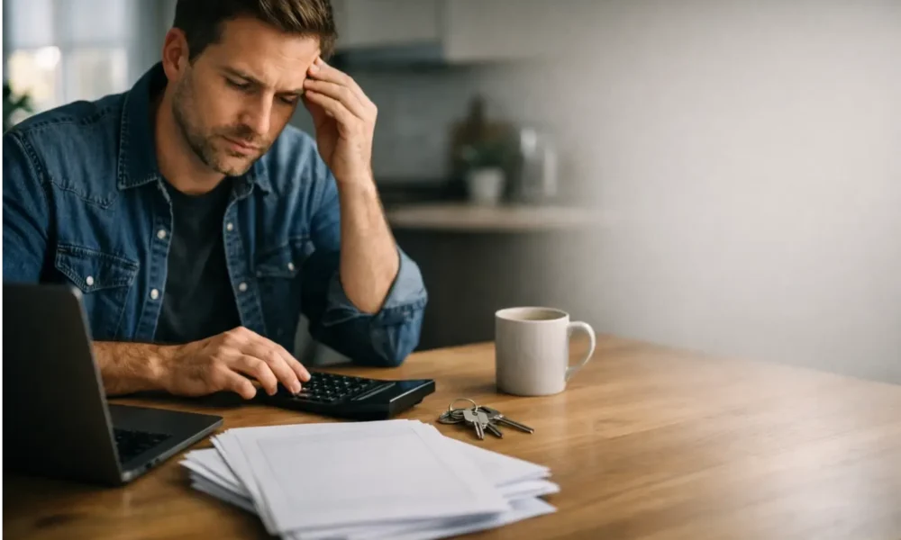 Person comparing renting and buying costs at a table