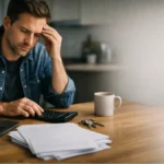 Person comparing renting and buying costs at a table
