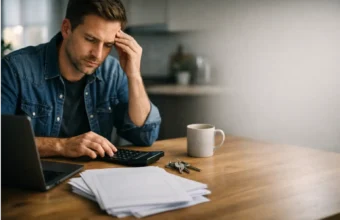 Person comparing renting and buying costs at a table