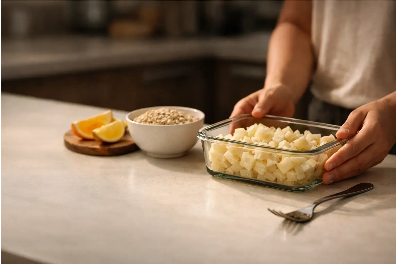 Cooked and cooled rice and potatoes prepared for a gut-friendly meal