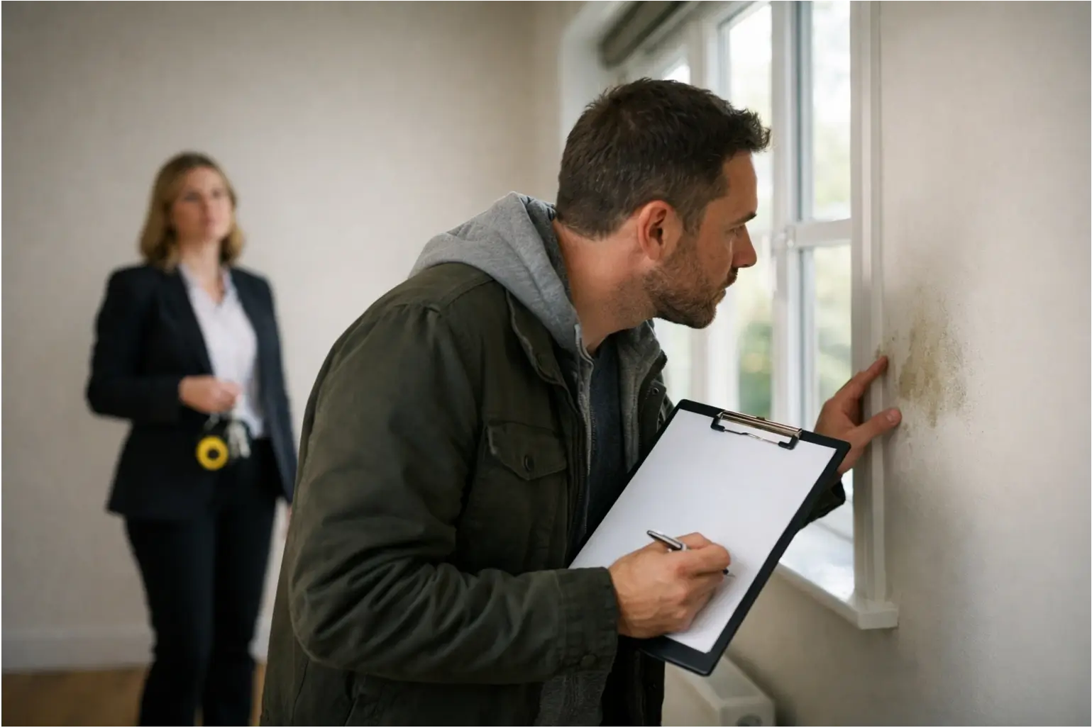 Renter viewing a flat and checking the room before renting