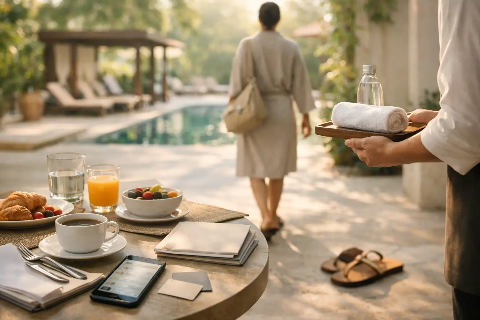 A calm resort morning with a planned day and no menu stress.