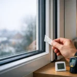 Homeowner checking a window seal for draughts