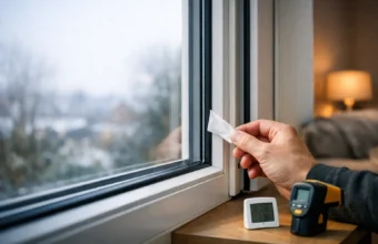 Homeowner checking a window seal for draughts