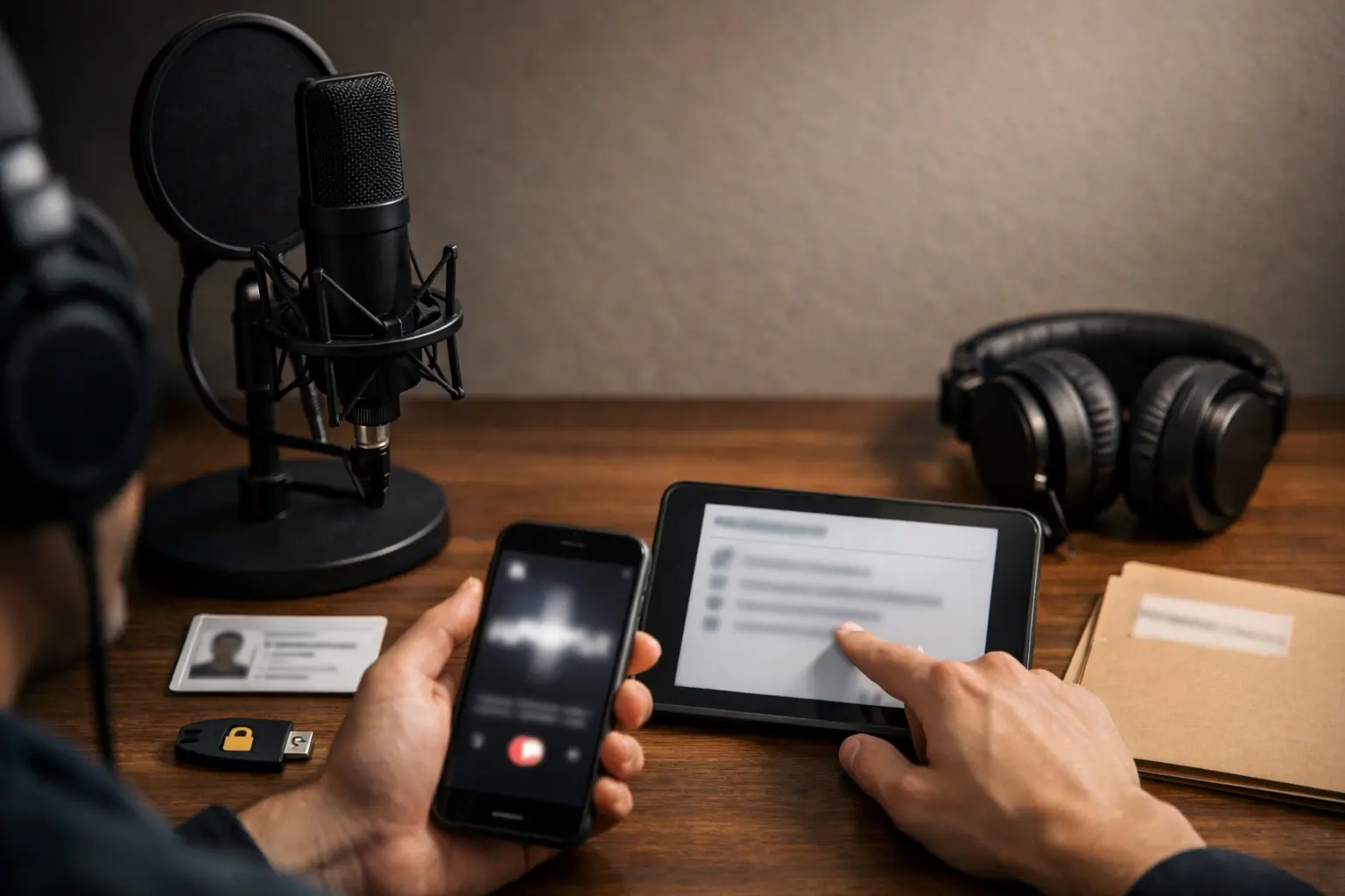 Person records consent for voice cloning near a microphone