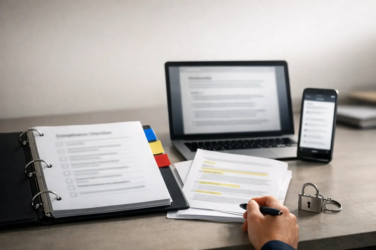 Binder and devices showing an AI copyright compliance playbook