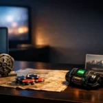 Desk scene showing Fallout Season 2 ending clues like New Vegas and a postcard.