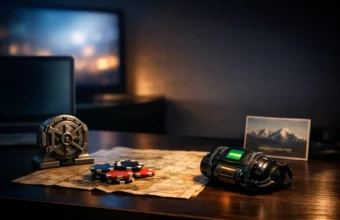 Desk scene showing Fallout Season 2 ending clues like New Vegas and a postcard.