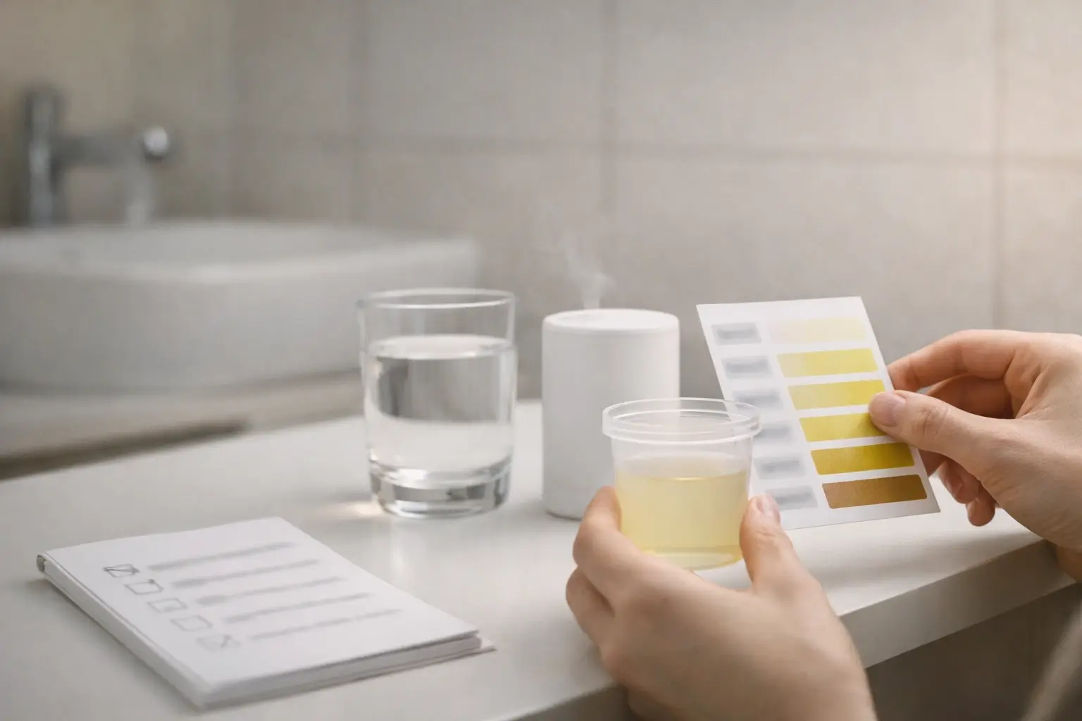 Humidifier mist with water and lip balm on a nightstand