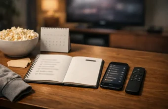 A desk with a simple MCU catch-up checklist and a calendar.