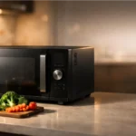 Panasonic NEBS6AK steam oven microwave sitting on a clean kitchen counter