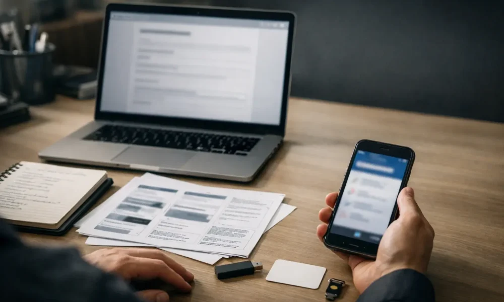 Desk setup for reporting secret filming at work