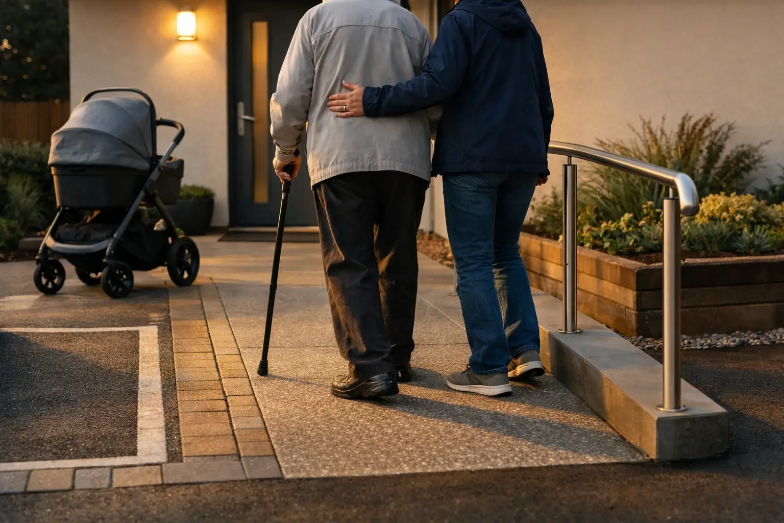 Step-free path and ramp for easy access at a family home entrance