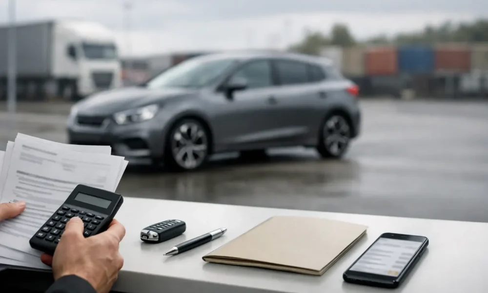Buyer checking car price paperwork at a UK dealership in 2026
