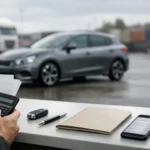 Buyer checking car price paperwork at a UK dealership in 2026