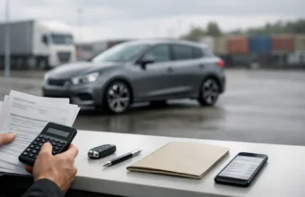 Buyer checking car price paperwork at a UK dealership in 2026