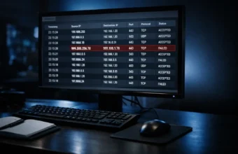 Computer screen showing a suspicious invalid IP address in a network log