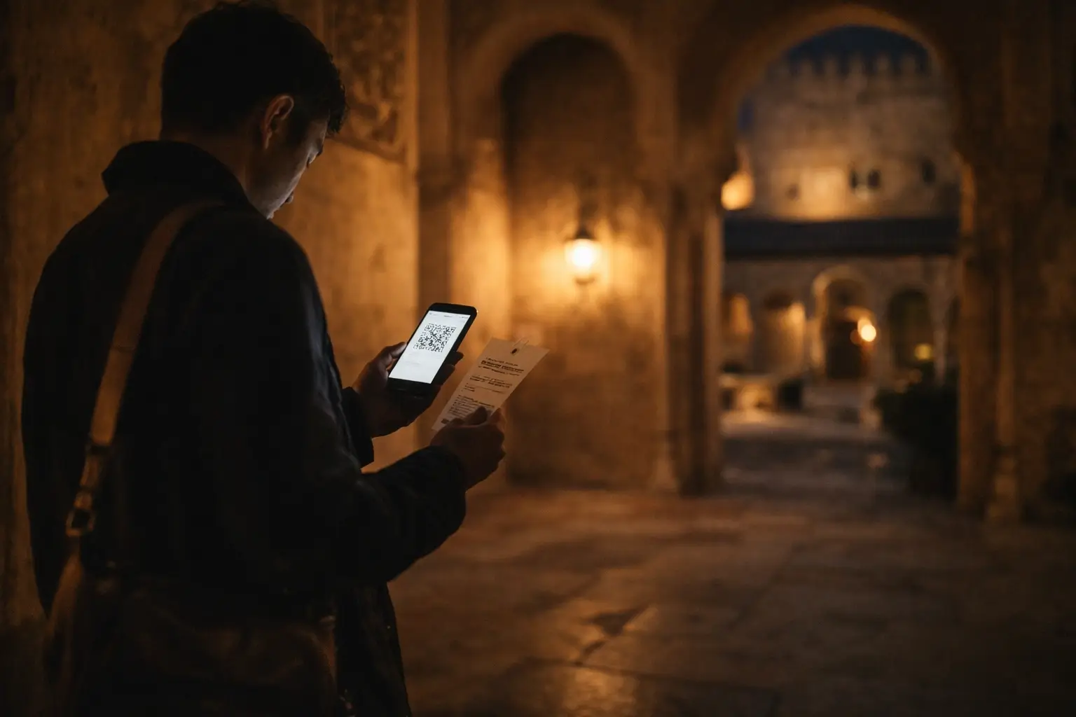 Alhambra night tour ticket at historic entrance