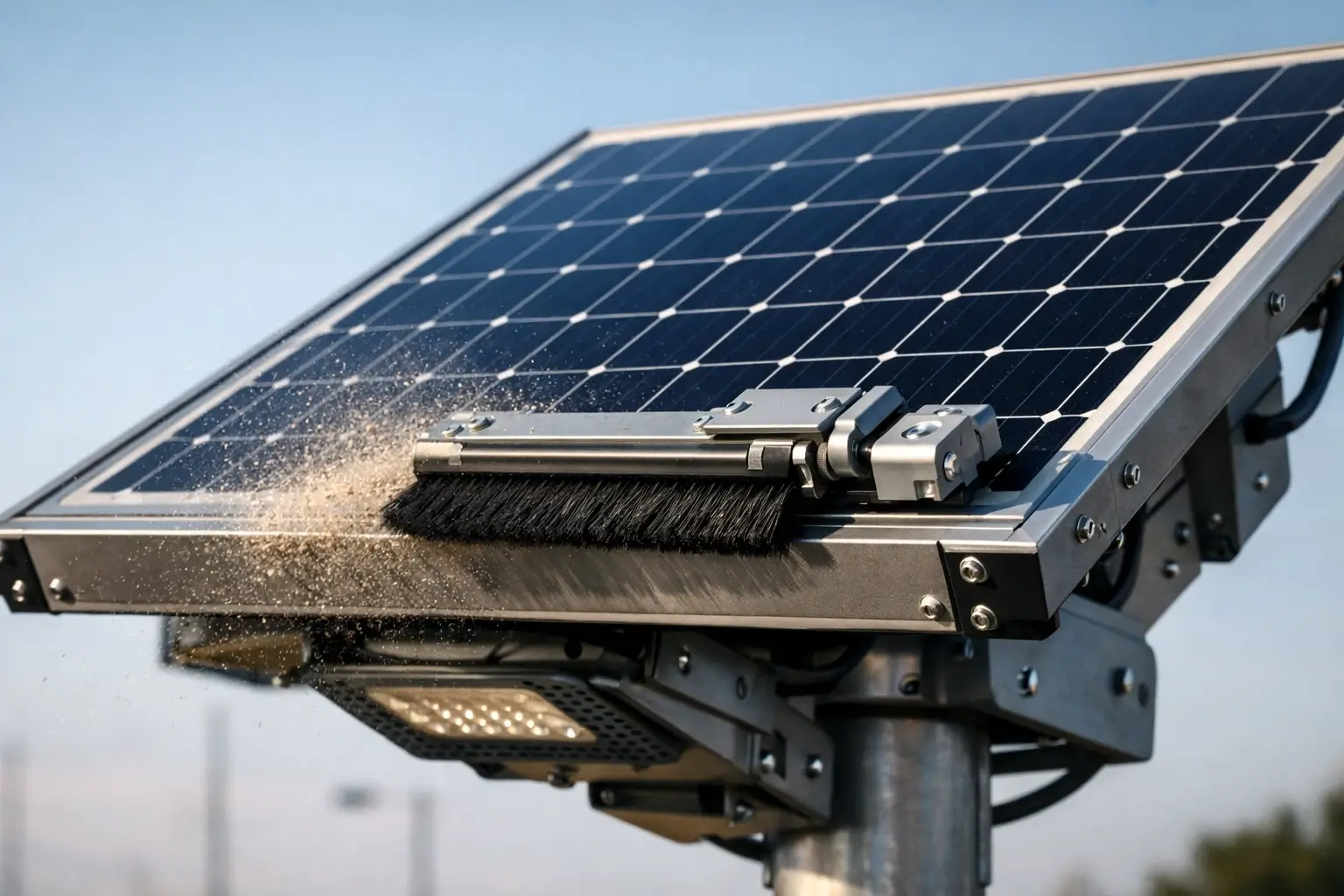 Solar street lamp panel with dust cleaning mechanism