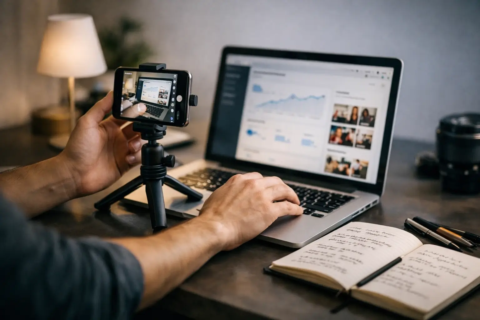 Social media content planning in a modern workspace