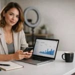 Young digital creator checking social media growth