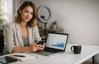 Young digital creator checking social media growth