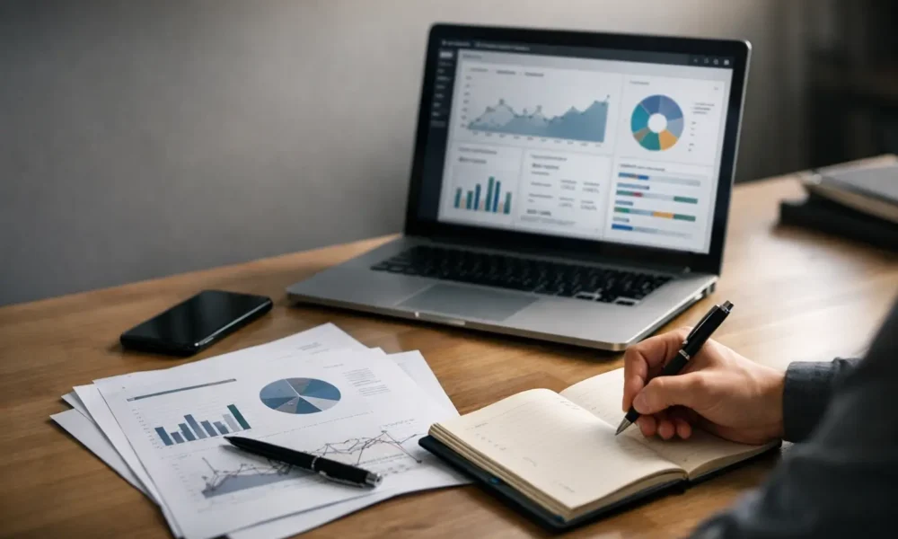 Person checking bop444money information on a laptop