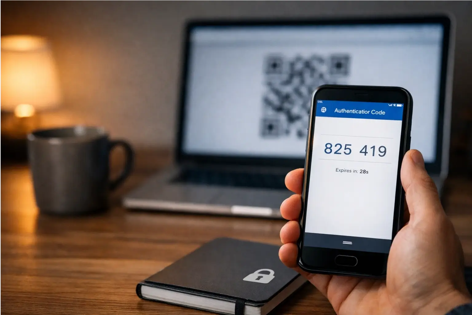 Phone scanning a QR code to set up a 2FA code