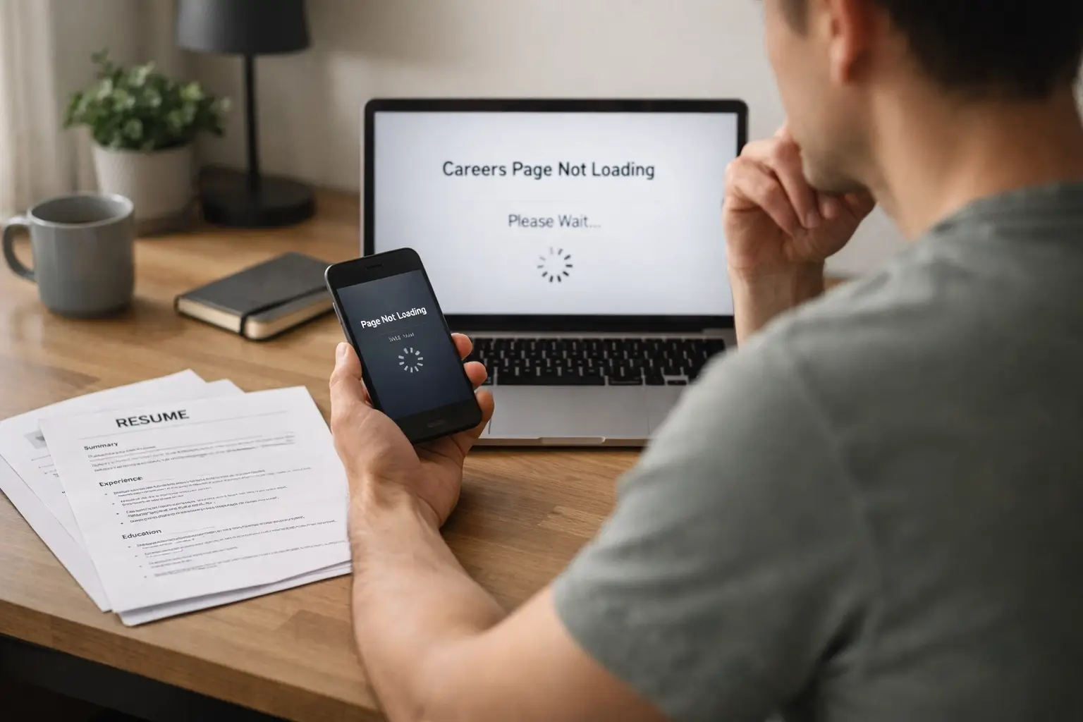 Person using a laptop with a careers page error