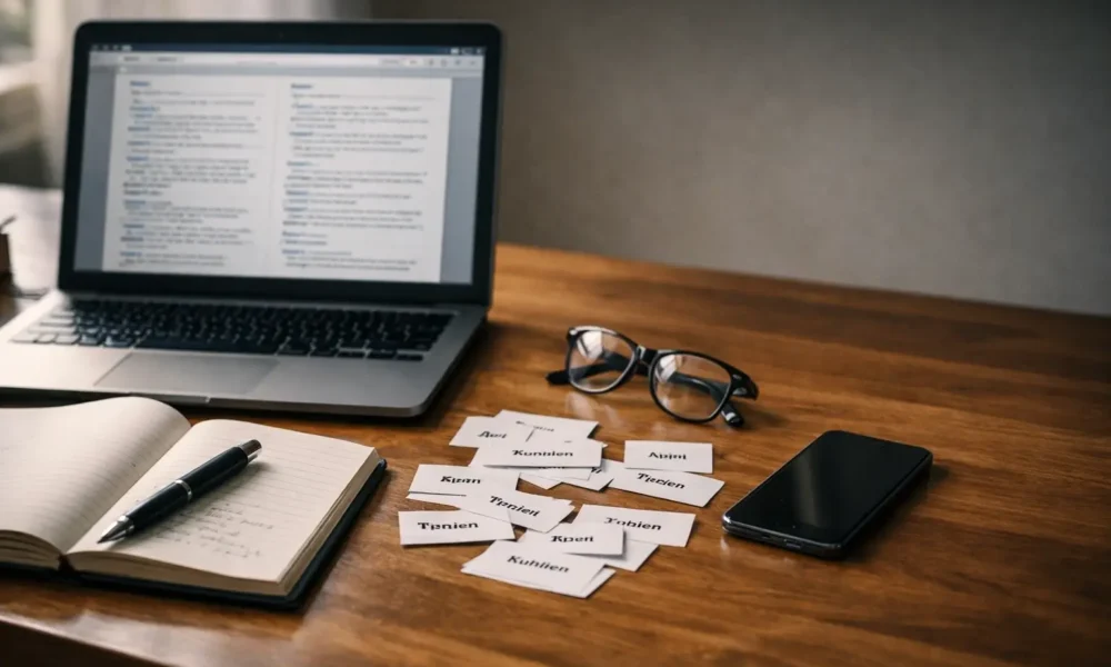 Desk with notes about the meaning of çeirir
