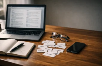 Desk with notes about the meaning of çeirir