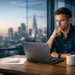 UK startup founder working in a modern office