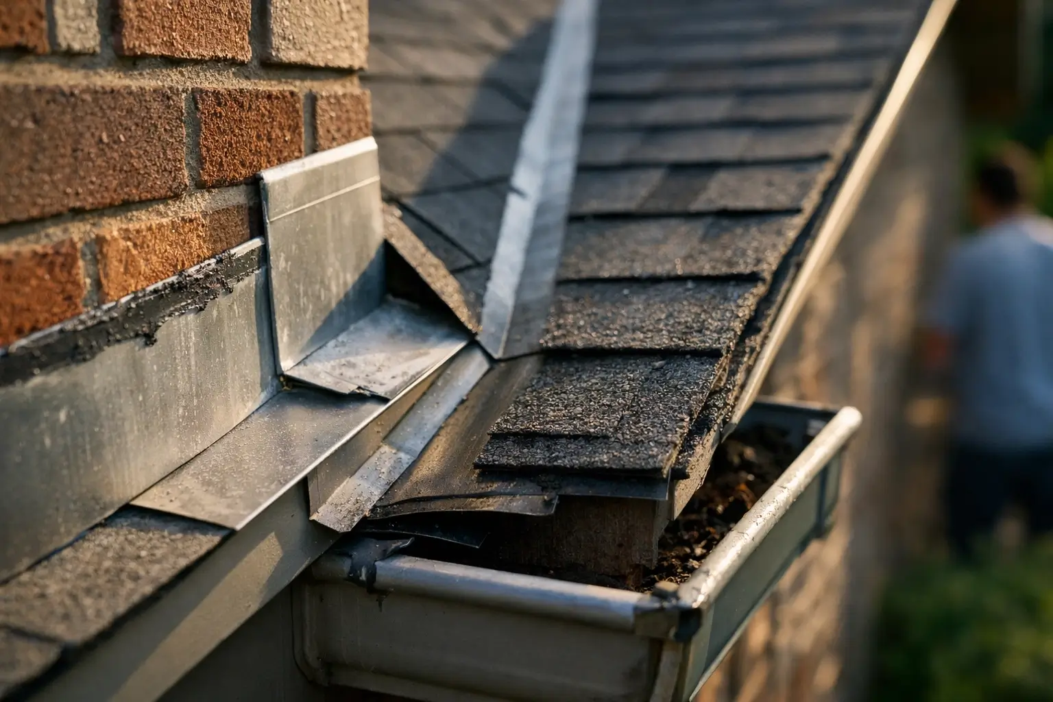 Roof flashing area checked for leaks
