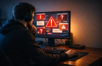 Person checking if ck2generatorcom is safe on a desktop computer