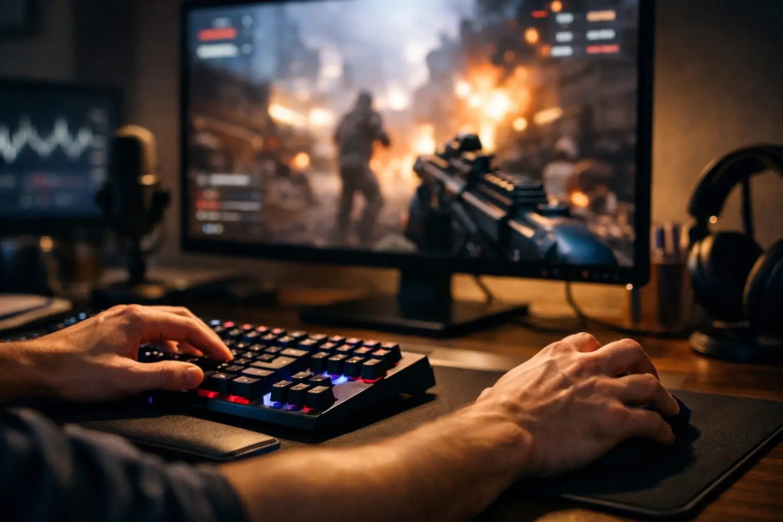 Close-up of a player using a gaming setup in a match