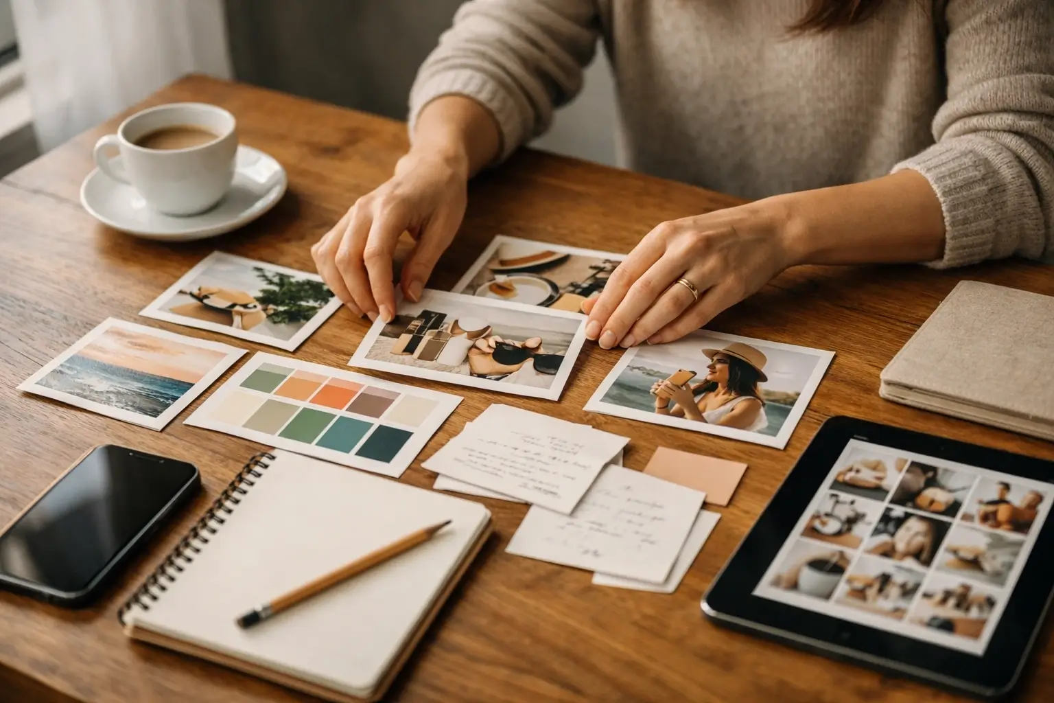 Creator planning visual brand content on a desk